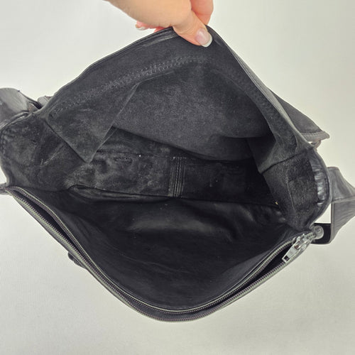 Vintage Black Leather Messenger Bag Crossbody Laptop Satchel