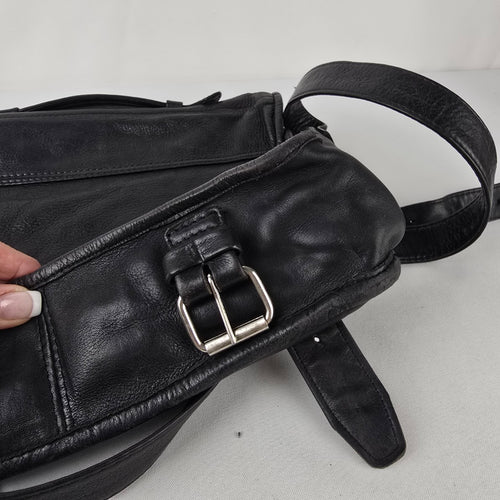 Vintage Black Leather Messenger Bag Crossbody Laptop Satchel