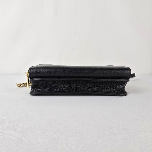 Amma Floral Chain Strap Crossbody Wallet Purse Black Leather Gold