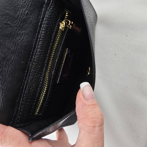 Amma Floral Chain Strap Crossbody Wallet Purse Black Leather Gold