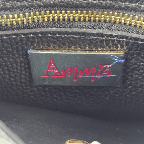 Amma Floral Chain Strap Crossbody Wallet Purse Black Leather Gold