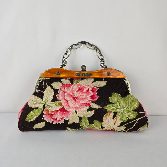 Vintage Floral Tapestry Clutch Purse Frame Evening Bag