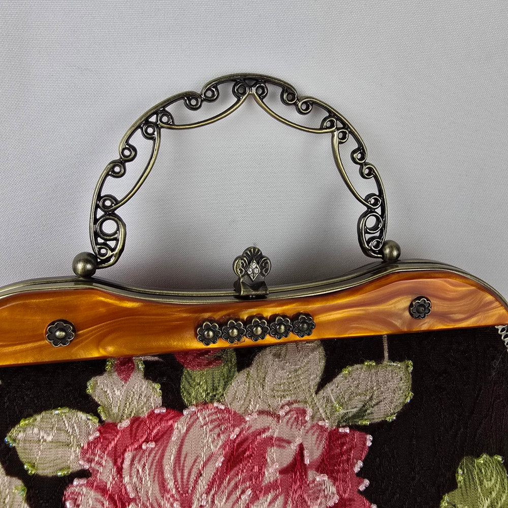 Vintage Floral Tapestry Clutch Purse Frame Evening Bag