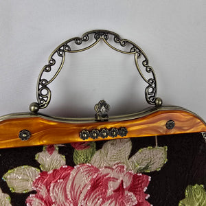 Vintage Floral Tapestry Clutch Purse Frame Evening Bag