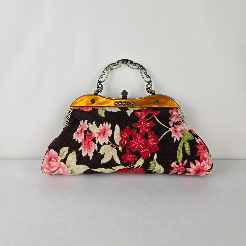 Vintage Floral Tapestry Clutch Purse Frame Evening Bag