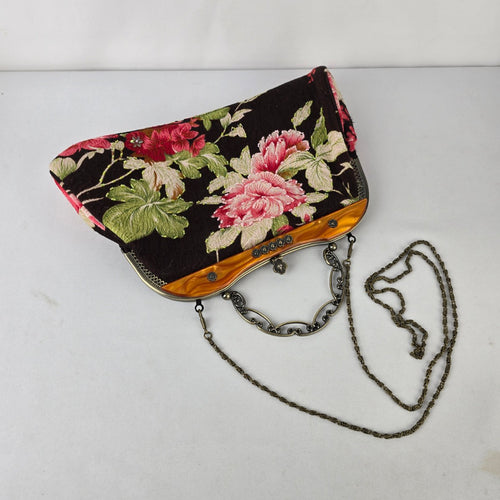Vintage Floral Tapestry Clutch Purse Frame Evening Bag
