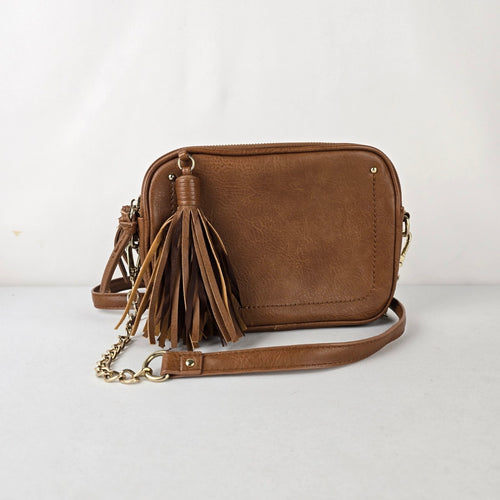 Steve Madden Brown Faux Leather Crossbody Purse w Tassel