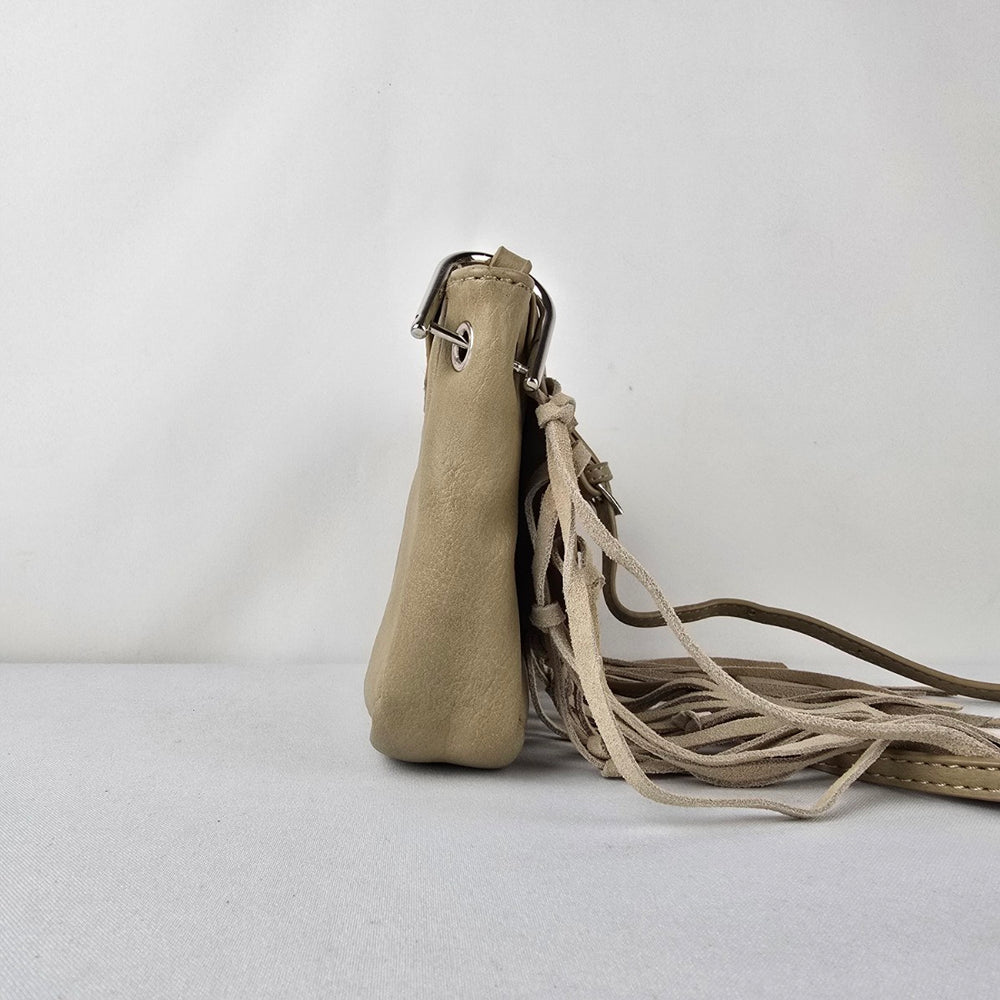 Harlow Beige Fringe Crossbody Bag Boho Festival Purse