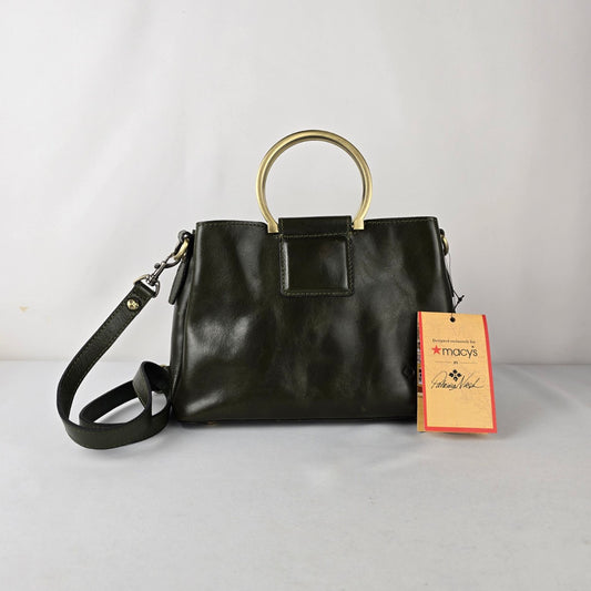 Patricia Nash Olive Green Leather Top Handle Crossbody Purse Gold Ring
