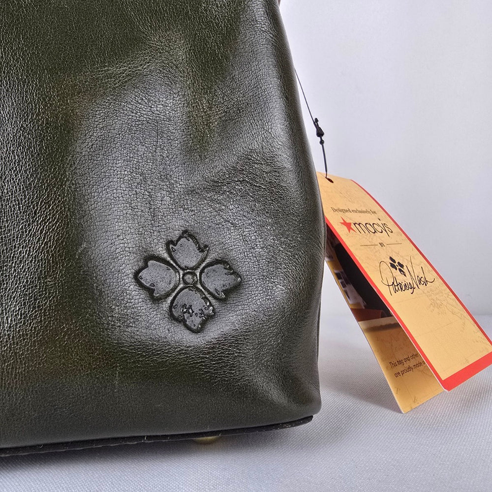 Patricia Nash Olive Green Leather Top Handle Crossbody Purse Gold Ring
