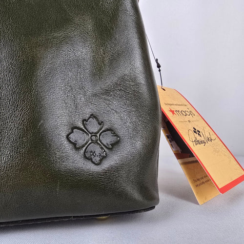 Patricia Nash Olive Green Leather Top Handle Crossbody Purse Gold Ring
