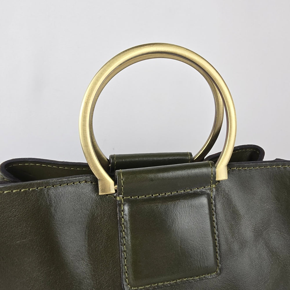 Patricia Nash Olive Green Leather Top Handle Crossbody Purse Gold Ring