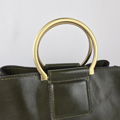 Patricia Nash Olive Green Leather Top Handle Crossbody Purse Gold Ring