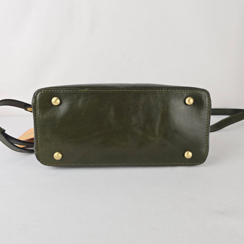 Patricia Nash Olive Green Leather Top Handle Crossbody Purse Gold Ring