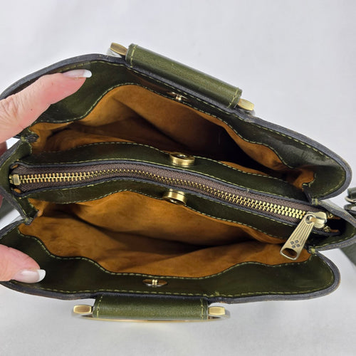 Patricia Nash Olive Green Leather Top Handle Crossbody Purse Gold Ring