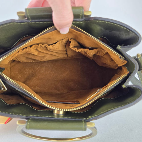 Patricia Nash Olive Green Leather Top Handle Crossbody Purse Gold Ring