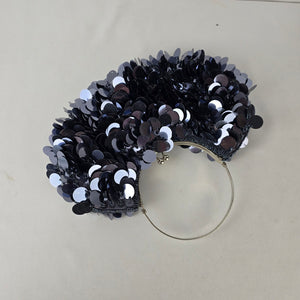 Navy Sequin Beaded Evening Bag Silver Ring Handle Clutch