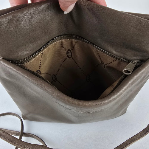 Derek Alexander Soft Leather Crossbody Handbag Taupe Brown Travel Purse