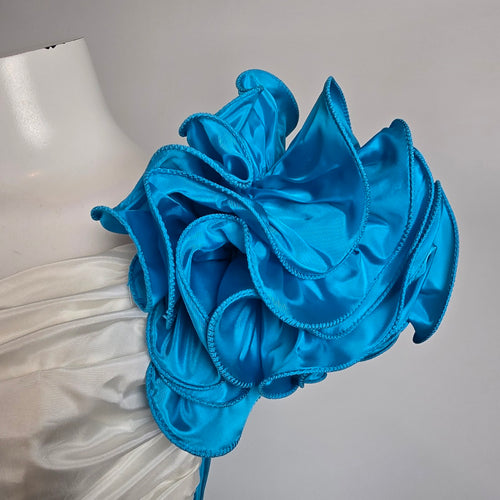 Vintage 80s Flirtations Alfred Angelo Blue White Ruffle Pageant Dress Sz 12