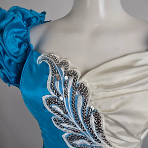 Vintage 80s Flirtations Alfred Angelo Blue White Ruffle Pageant Dress Sz 12