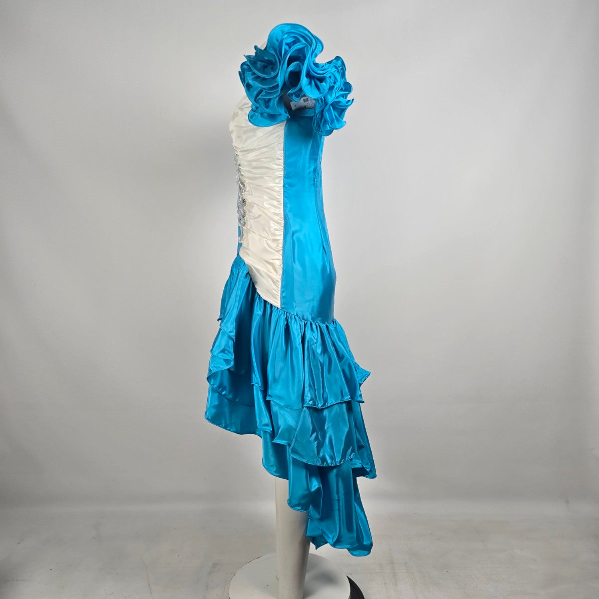 Vintage 80s Flirtations Alfred Angelo Blue White Ruffle Pageant Dress Sz 12