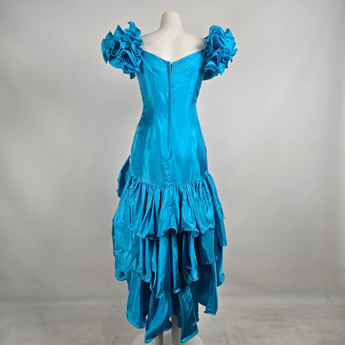 Vintage 80s Flirtations Alfred Angelo Blue White Ruffle Pageant Dress Sz 12