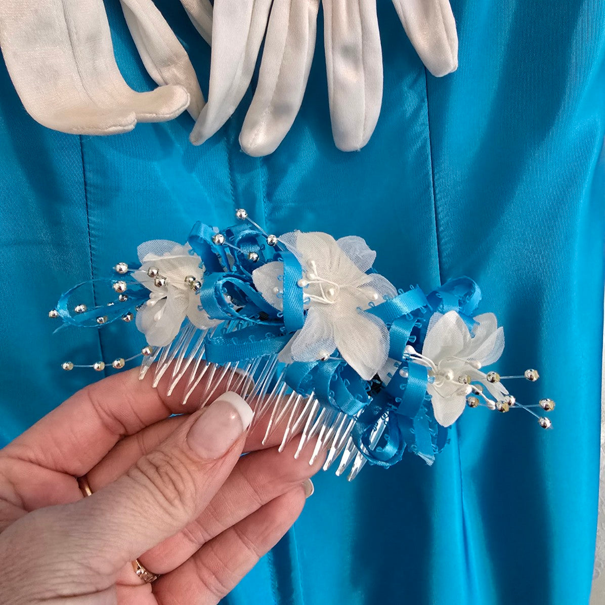 Vintage 80s Flirtations Alfred Angelo Blue White Ruffle Pageant Dress Sz 12