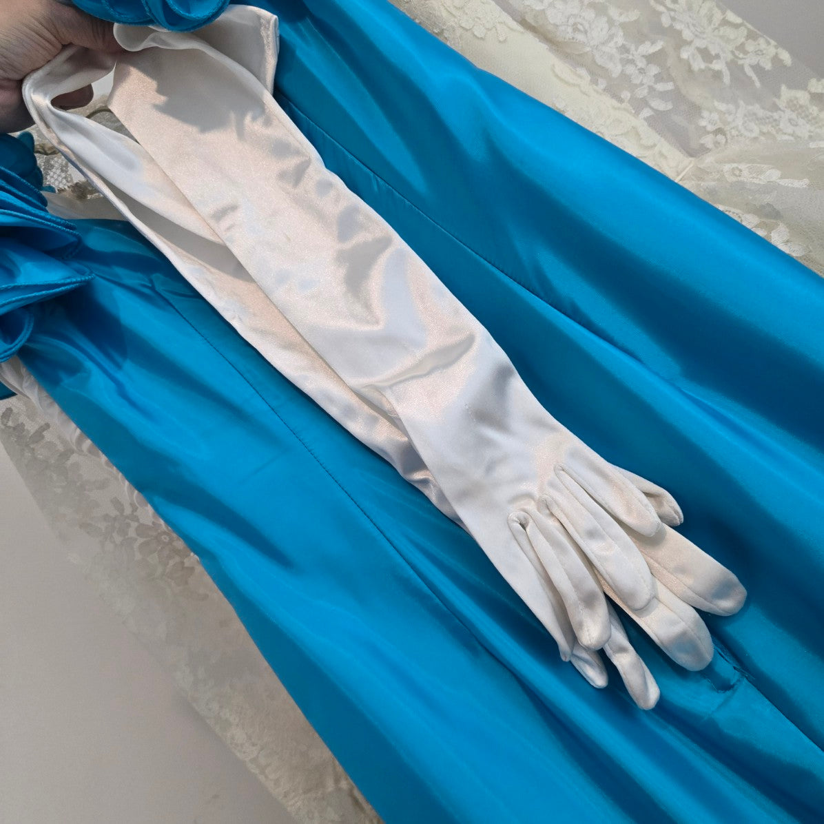 Vintage 80s Flirtations Alfred Angelo Blue White Ruffle Pageant Dress Sz 12
