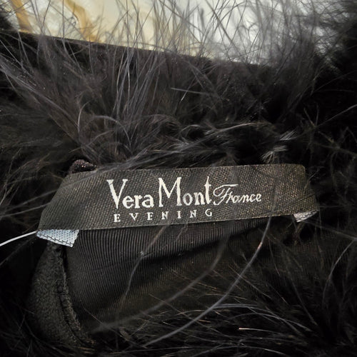 Vintage Vera Mont France Black Velvet Feather Trim Top Size 6