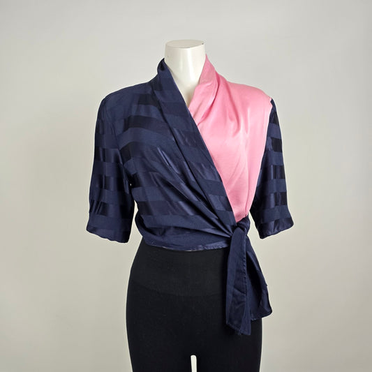 Vintage Roger Sakoun Paris Silk Wrap Blouse Cardigan Sz 12
