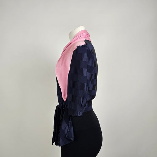 Vintage Roger Sakoun Paris Silk Wrap Blouse Cardigan Sz 12