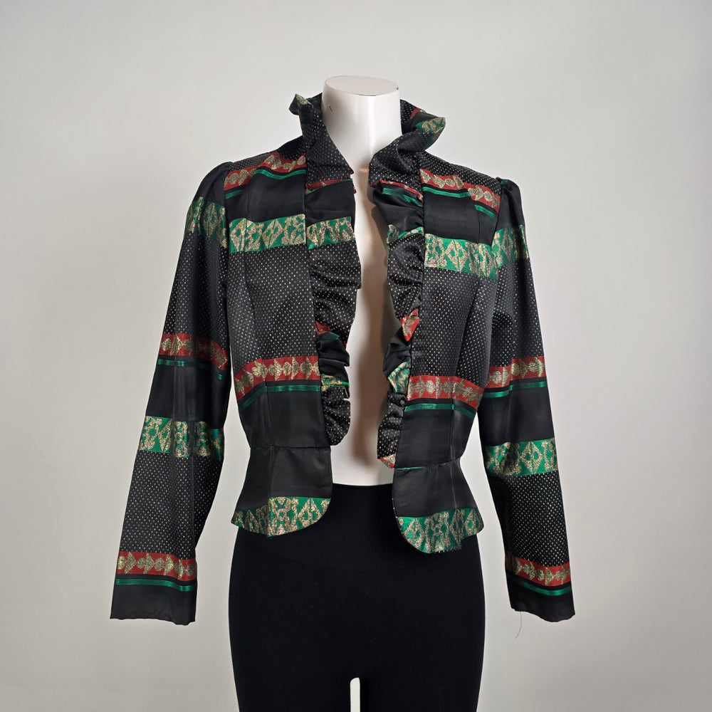 Vintage 80s Mates Metallic Ruffle Crop Jacket Size 12