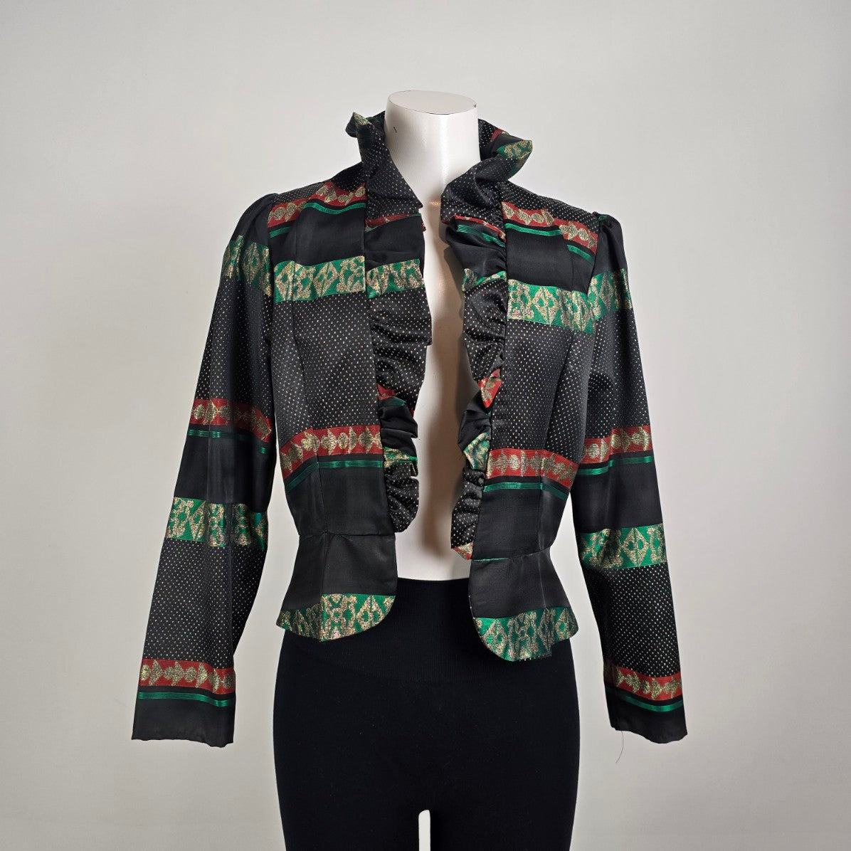 Vintage 80s Mates Metallic Ruffle Crop Jacket Size 12