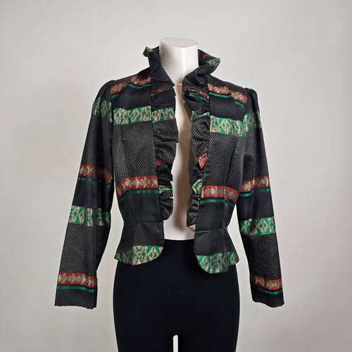 Vintage 80s Mates Metallic Ruffle Crop Jacket Size 12
