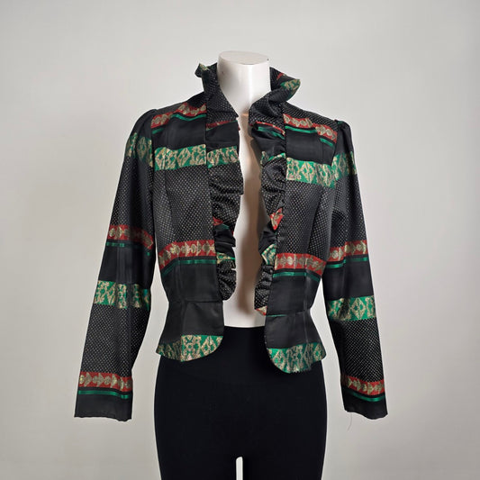 Vintage 80s Mates Metallic Ruffle Crop Jacket Size 12