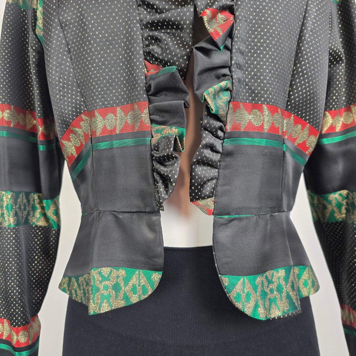 Vintage 80s Mates Metallic Ruffle Crop Jacket Size 12
