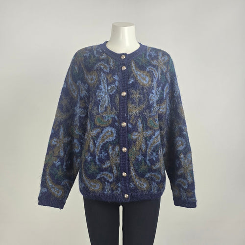Vintage Pitlochry Scotland Mohair Wool Paisley Cardigan Size L