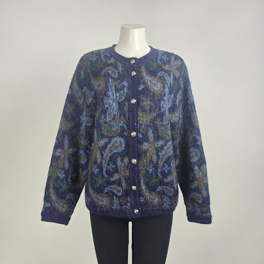 Vintage Pitlochry Scotland Mohair Wool Paisley Cardigan Size L