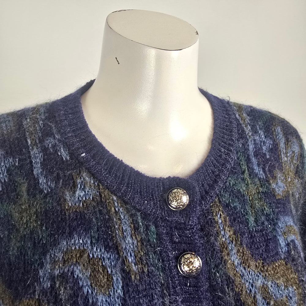 Vintage Pitlochry Scotland Mohair Wool Paisley Cardigan Size L