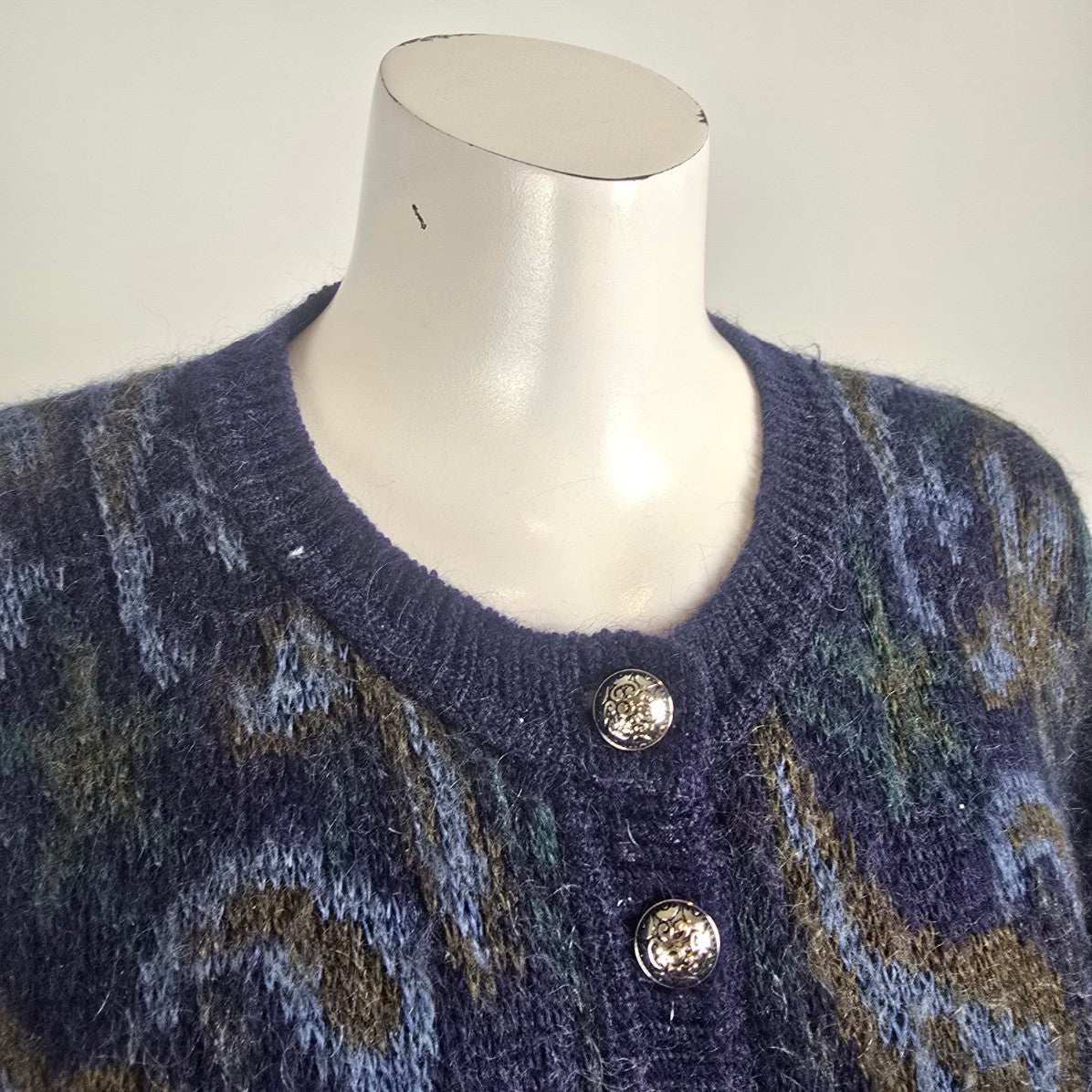 Vintage Pitlochry Scotland Mohair Wool Paisley Cardigan Size L