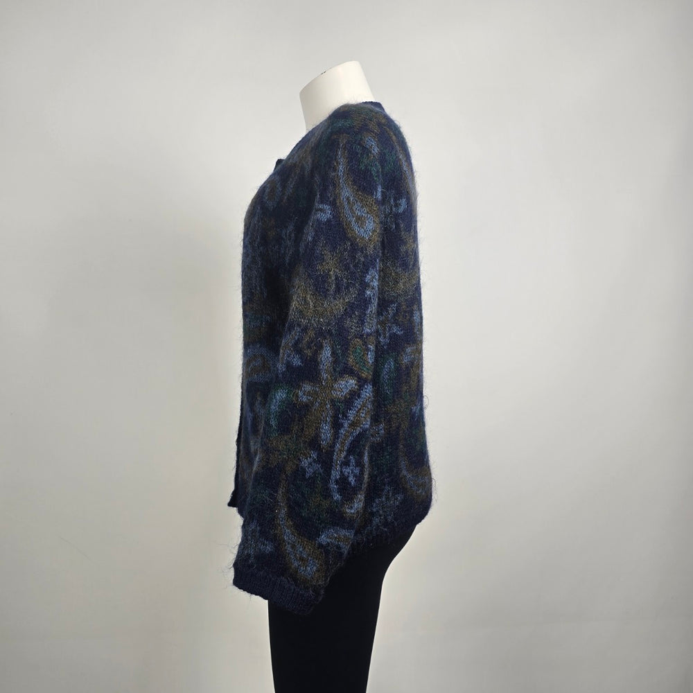 Vintage Pitlochry Scotland Mohair Wool Paisley Cardigan Size L