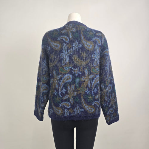 Vintage Pitlochry Scotland Mohair Wool Paisley Cardigan Size L