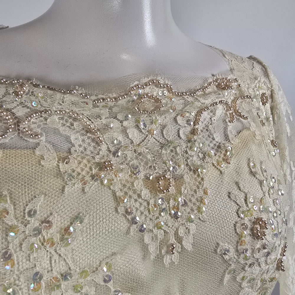 Vintage Lace Tulle Wedding Dress Long Sleeve Bridal Gown