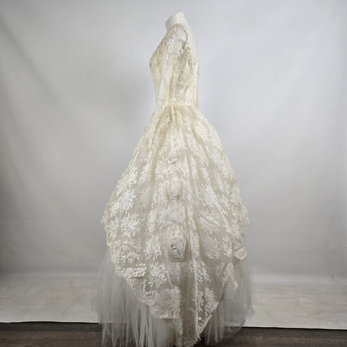 Vintage Lace Tulle Wedding Dress Long Sleeve Bridal Gown