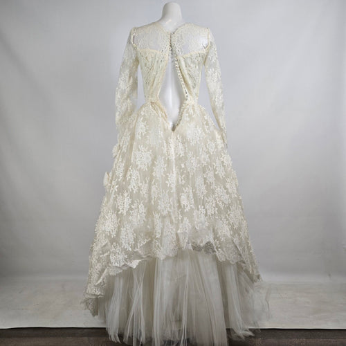 Vintage Lace Tulle Wedding Dress Long Sleeve Bridal Gown