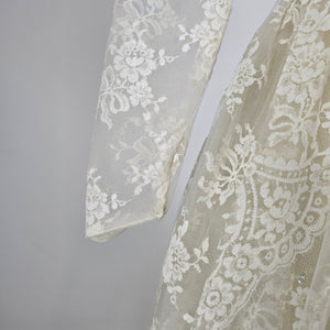 Vintage 70s Lace Tulle Beaded Wedding Dress Bridal Gown