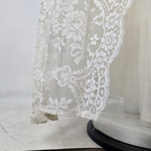 Vintage 70s Lace Tulle Beaded Wedding Dress Bridal Gown