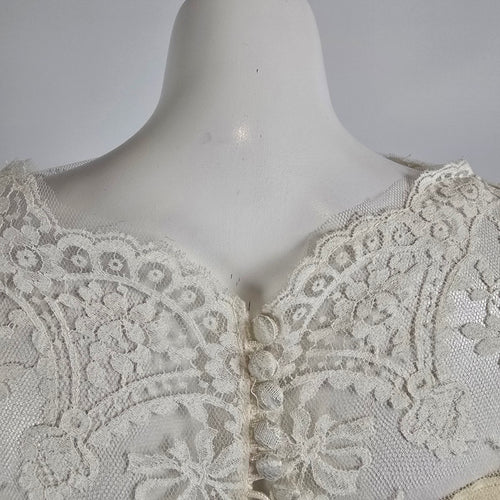 Vintage 70s Lace Tulle Beaded Wedding Dress Bridal Gown