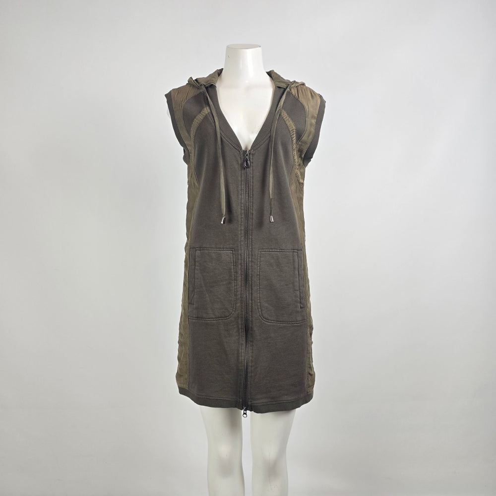 Mür Mür Olive Green Hooded Sleeveless Zip Vest Tunic Sz M