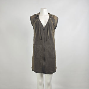 Mür Mür Olive Green Hooded Sleeveless Zip Vest Tunic Sz M